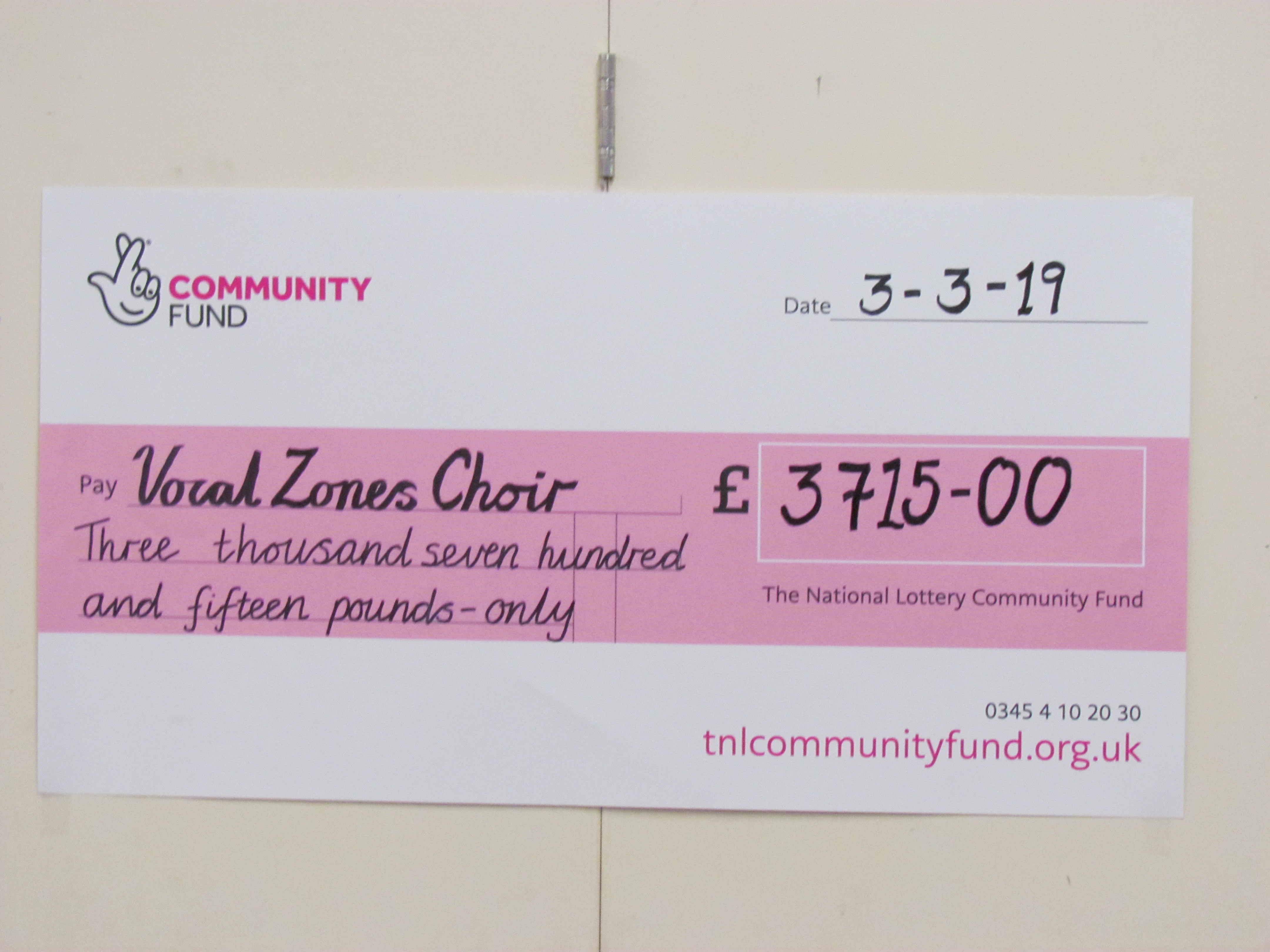 lottery Grant for vocal zones choir